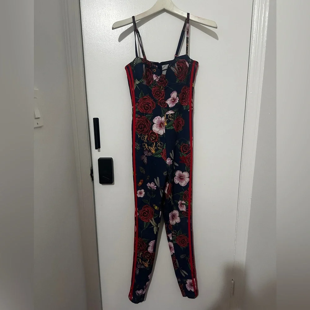 RARE Adidas Rita Ora Collection Floral Jumpsuit with Red and Black - Picture 1 of 5